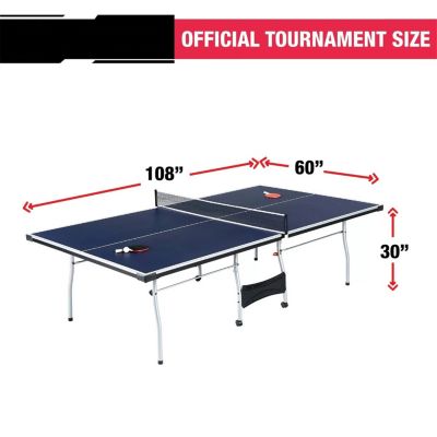 Official Tournament Size Ping Pong Table in Blue with Net, Paddles, and Balls
