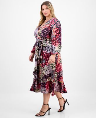 Plus Size Ruffle Hem Printed Faux-Wrap Dress