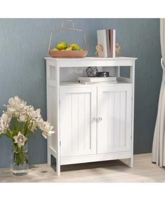 2-Door Bathroom Linen Cabinet with Storage Shelf and Wood Finish for Organization