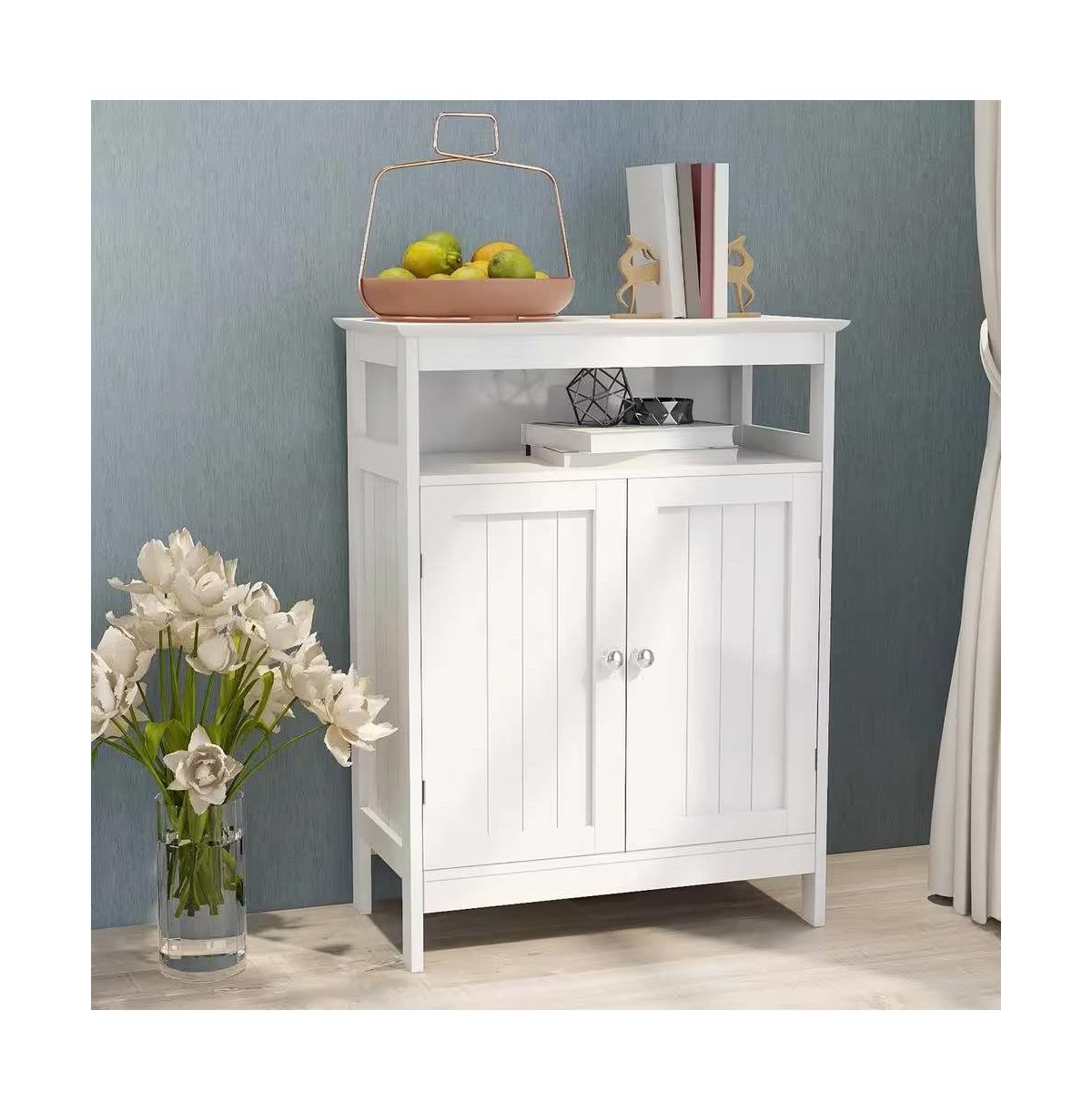 Slickblue 2-Door Bathroom Linen Cabinet with Storage Shelf and Wood Finish for Organization