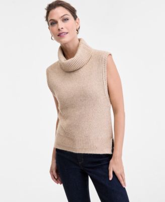 Women's Sleeveless Rib-Knit Turtleneck Sweater