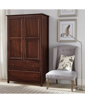 Bedroom Armoire Closet in Solid Wood with Garment Hanging Rod and Cabinet Doors