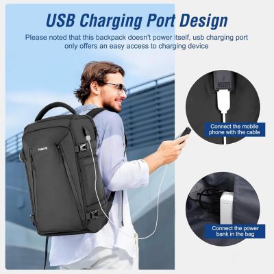 40L Travel Backpack, TSA-Friendly Carry On Laptop Backpack with USB Charging Port & Lay-Flat Opening - Fits 17-17.3 Inch Laptop