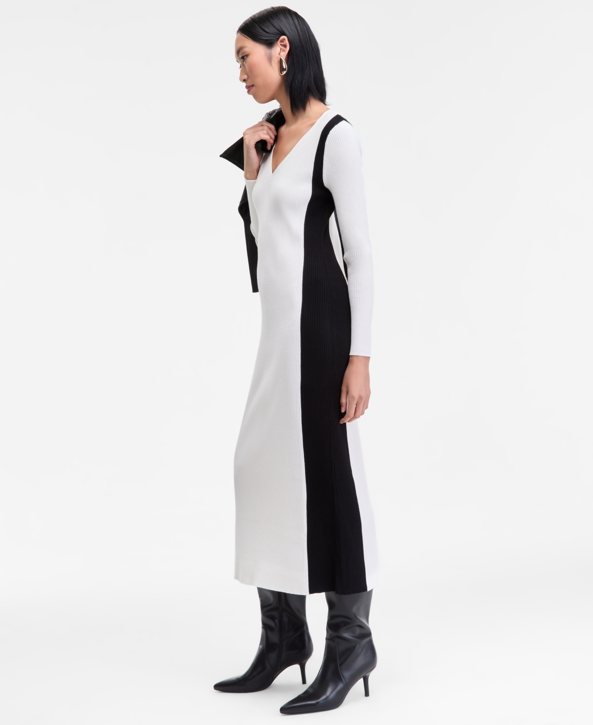 Inc International Concepts Women's Contrast Panel Sweater Dress, Macy's Exclusive In White