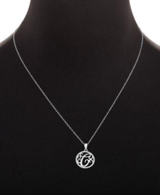 Cubic Zirconia C Monogram 18" Pendant Necklace in Sterling Silver, Created for Macy's