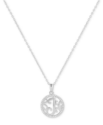 Giani Bernini - Cubic Zirconia Filigree Initial I Monogram 18" Pendant Necklace in Sterling Silver