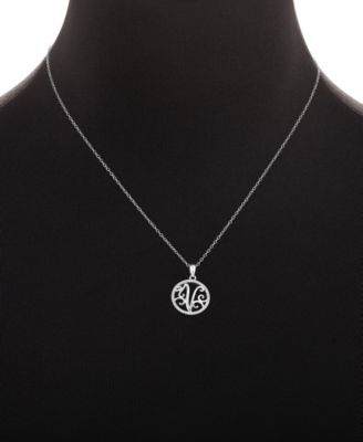 Cubic Zirconia Filigree Initial V Monogram 18" Pendant Necklace in Sterling Silver, Macy's Exclusive