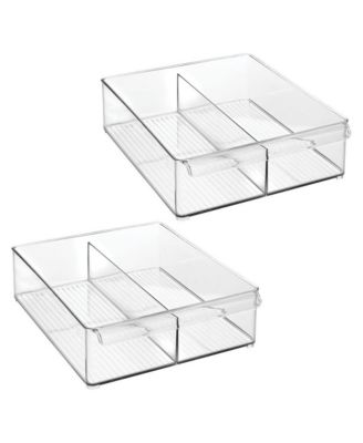 Divided Plastic Pantry Bin with Handle, Set of 2, Clear, Made in USA