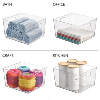 Plastic Bathroom Storage Organizer Bin with Handles, 8 Pack, Clear