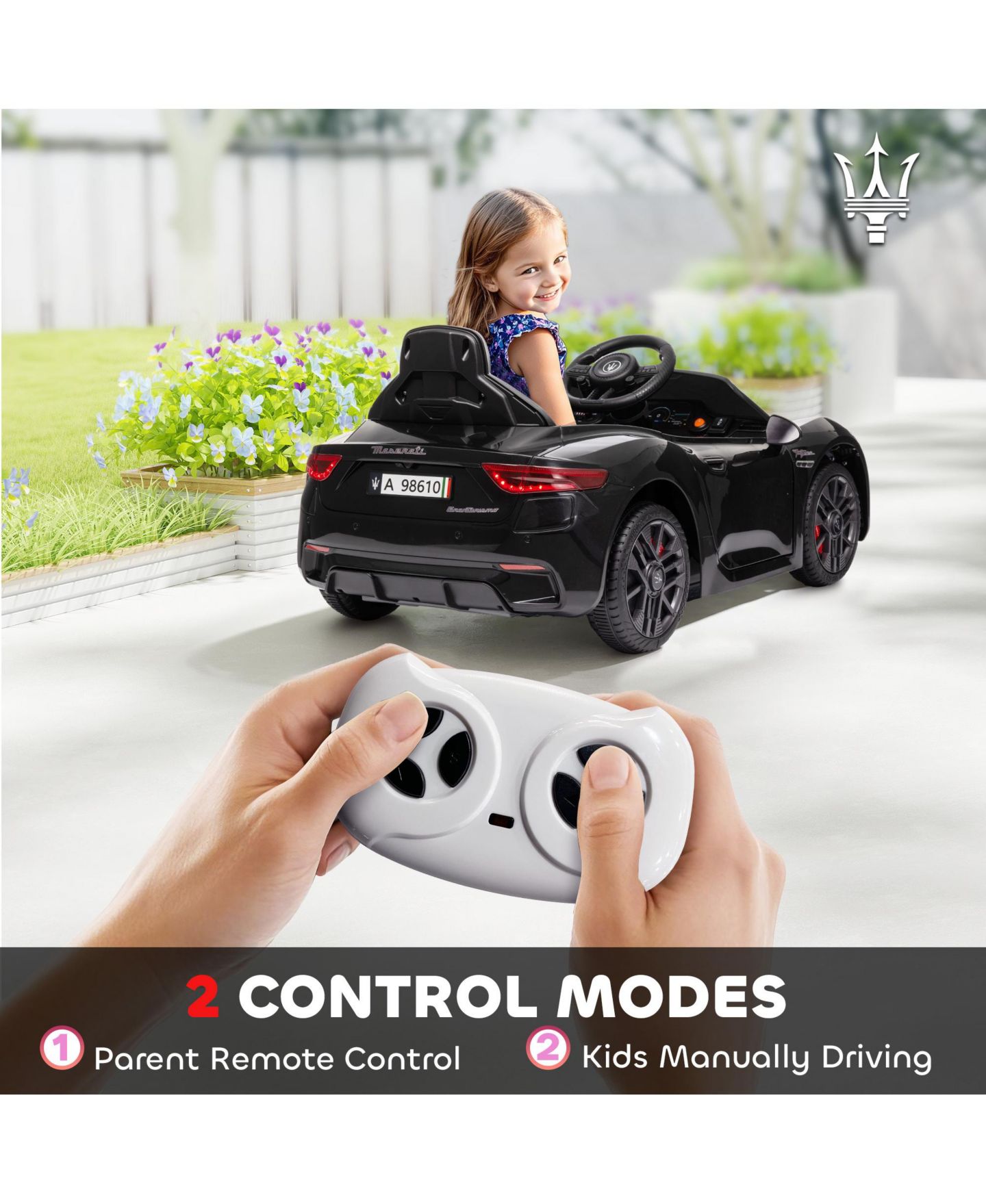 Детская игрушка Qaba Maserati Gran Turismo Folgore 12V Licensed Remote-Control Ride-On Car, 55 lb. Capacity, Ages 3+, цвет: Чёрный — фото 5