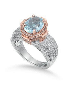 Suzy Levian Two-Tone Sterling Silver Oval Cut Center Topaz Cocktail Milano Ring