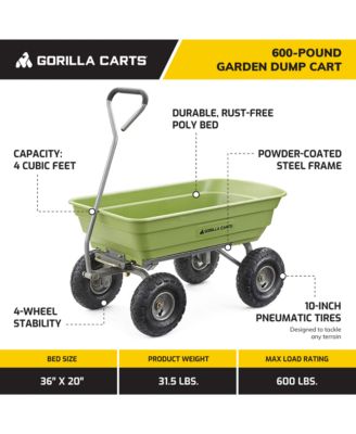 Heavy Duty Poly Yard Dump Cart, Lawn & Garden Wagon, 600 Lb, Green
