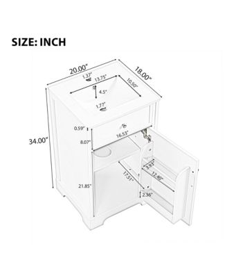 20" Bathroom Vanity Cabinet With Sink, Soft-Close Door, Storage Rack, and Adjustable Shelf