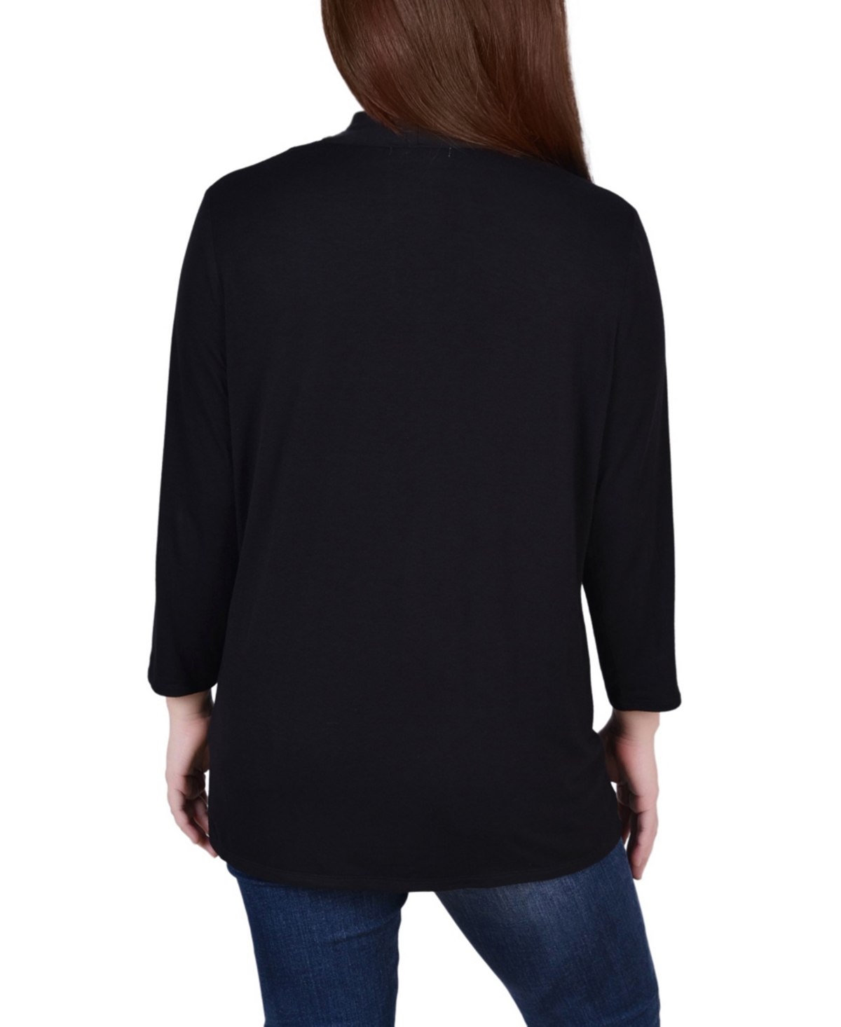 Ny Collection Petite 3/4 Sleeve Solid Cardigan Sweater In Black