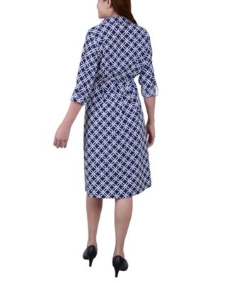 Petite Geometric Printed Long Sleeve Roll Tab Shirtdress