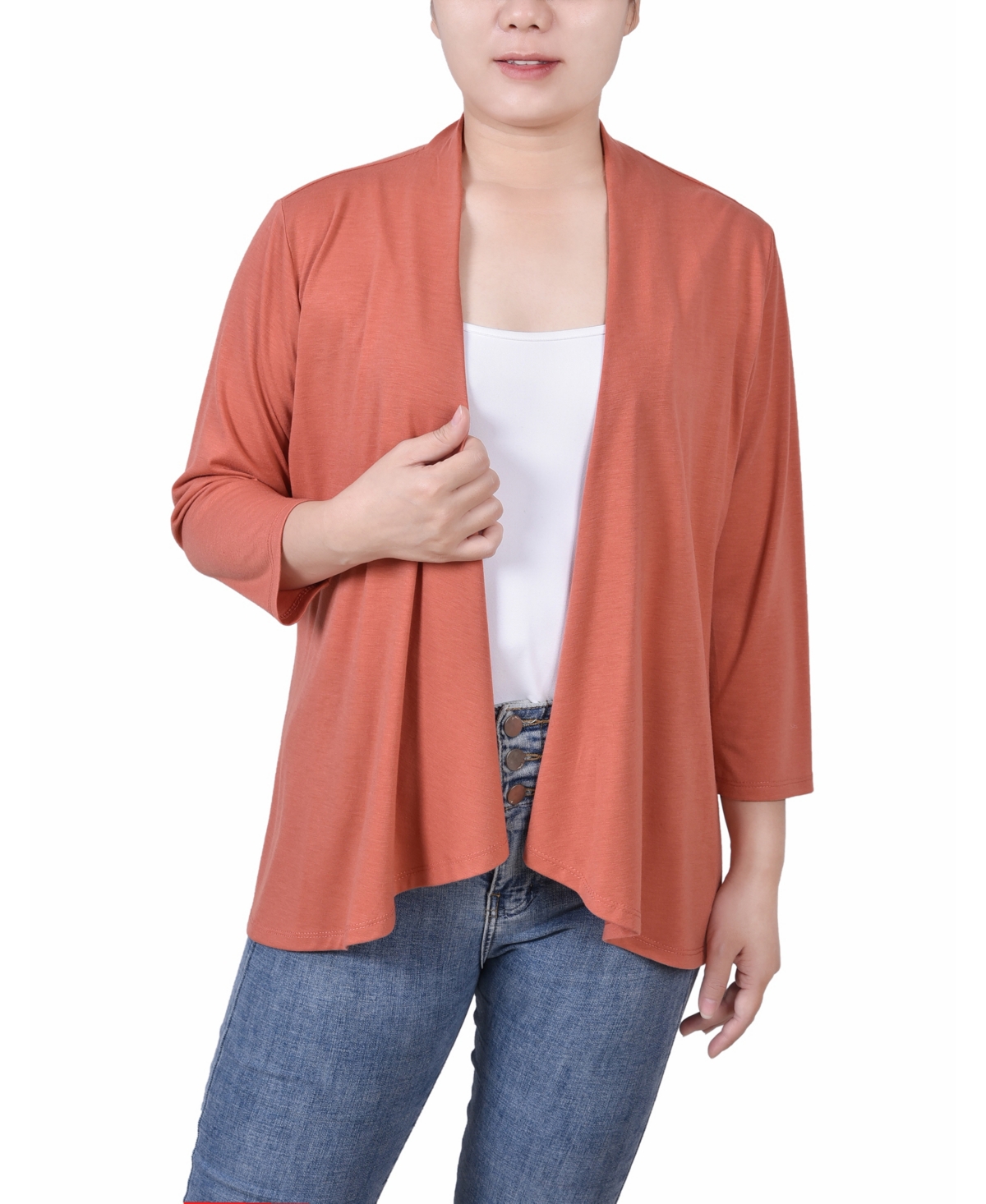 Ny Collection Petite Solid 3/4 Sleeve Cardigan Sweater In Multi