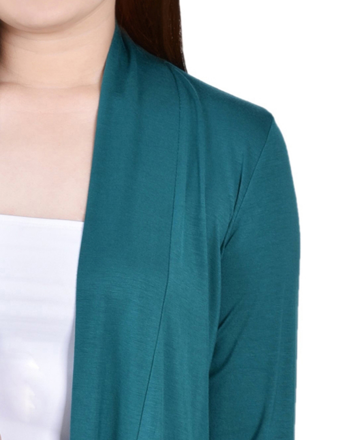 Ny Collection Petite Solid 3/4 Sleeve Cardigan Sweater In Green