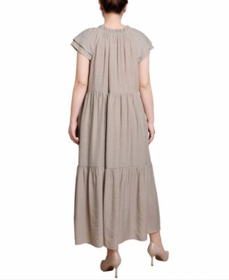 Petite Short Sleeve Midi Slubbed Dress