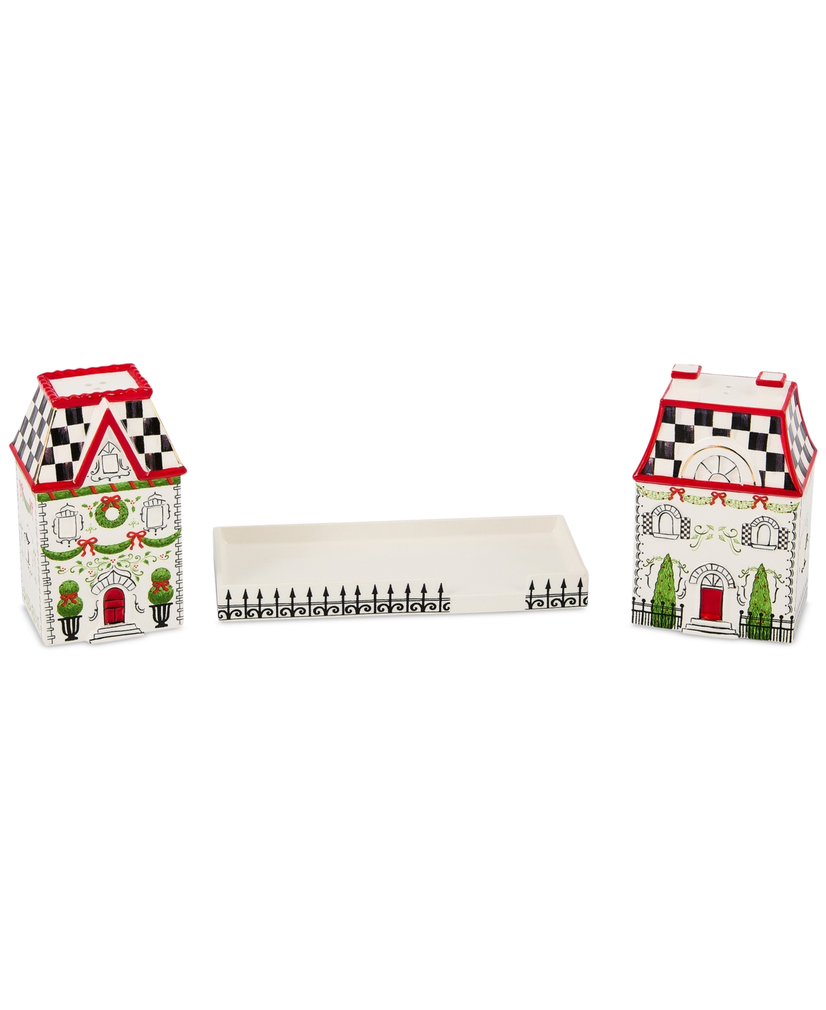 MacKenzie-Childs Holly Village Ceramic Salt & Pepper Set