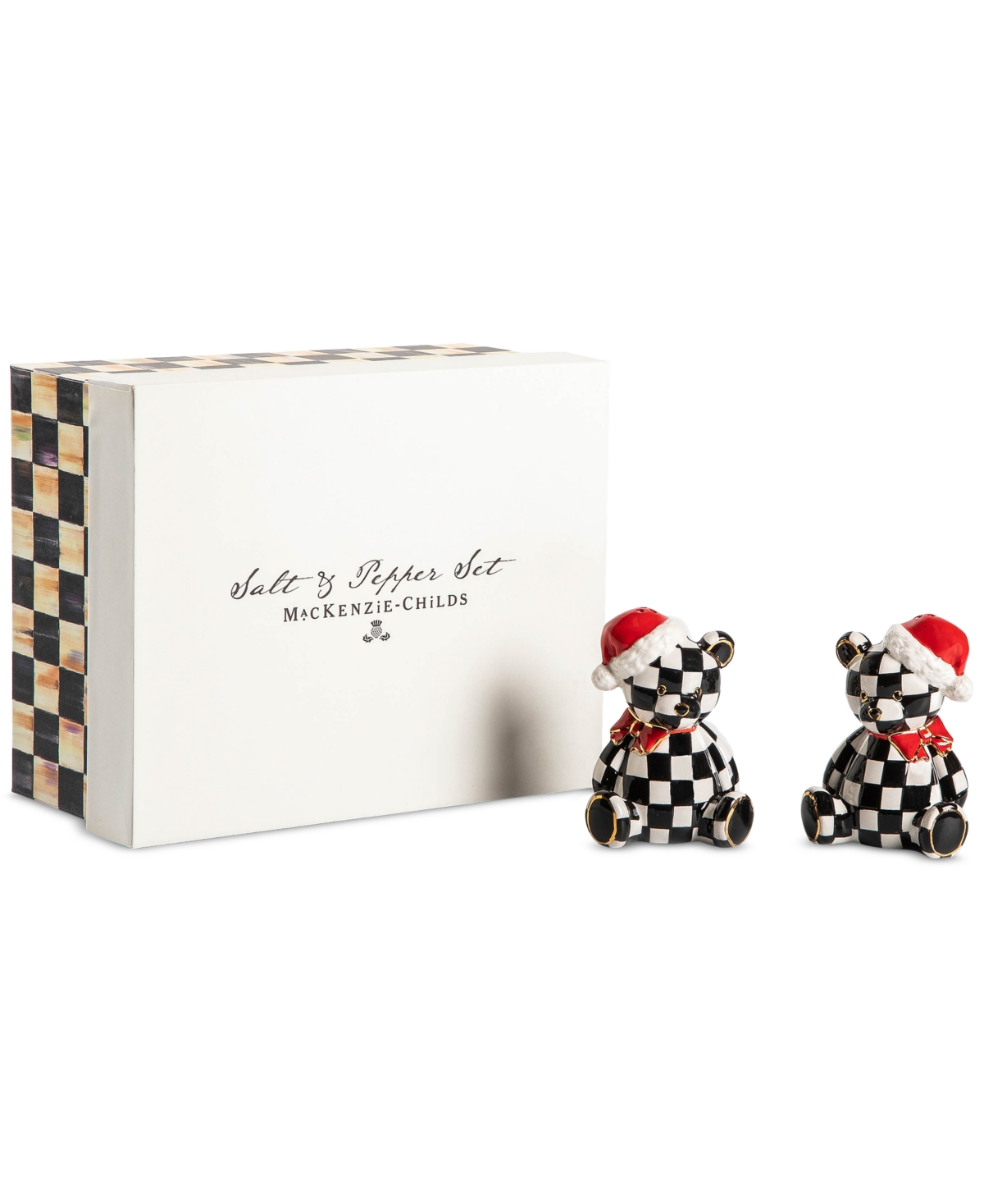 Mackenzie-childs Courtly Santa Bear Salt & Pepper Set In Multi