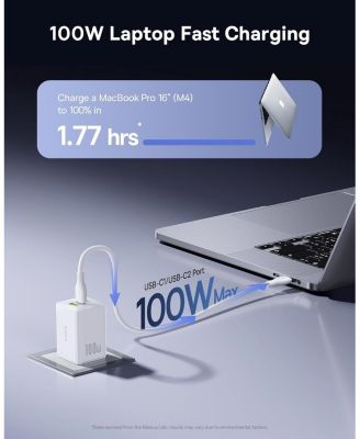 100W USB C Charger Block, 3-Port Foldable Compact PPS Wall Charger, Fast Charging Power Adapter White