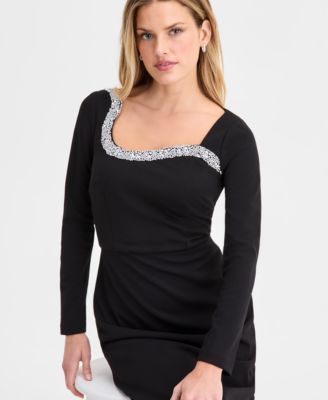Women's Embellished Long Sleeve Sheath Dress