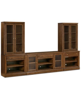 Amren 65" Wood 2 Door Console and 2 Door Hutches with Open Base with Drawers