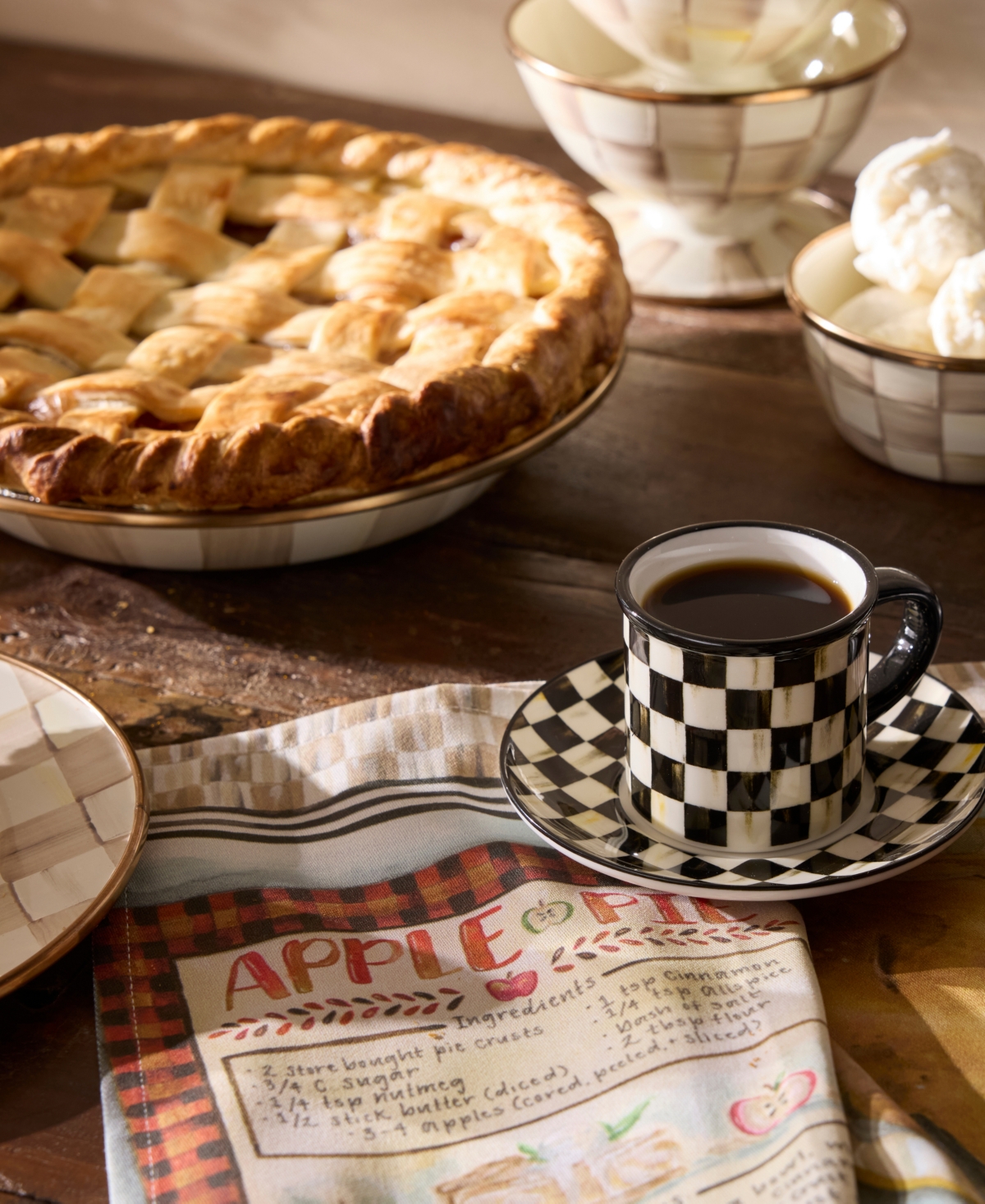 MacKenzie-Childs Apple Pie Recipe Cotton Dish Towel