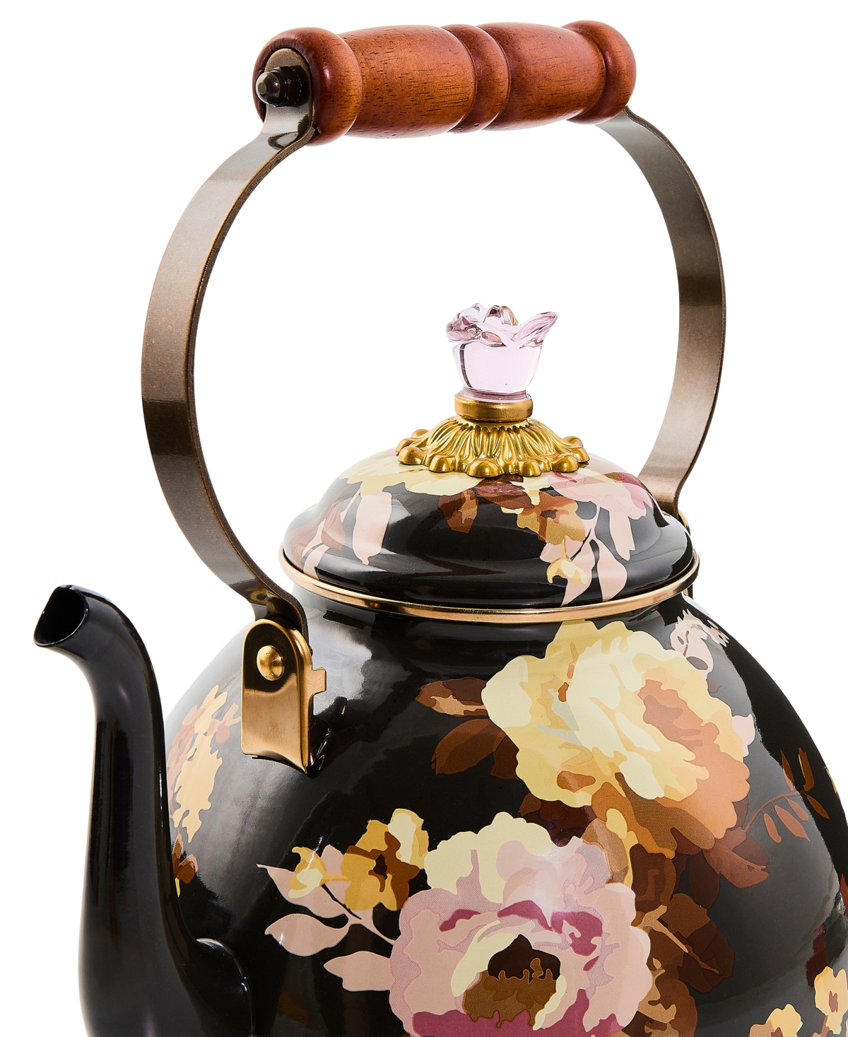 Mackenzie-childs Wild Rose Brown 3-qt. Tea Kettle In Multi