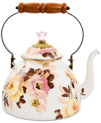 MacKenzie-Childs - Wild Rose White 3-Quart Tea Kettle