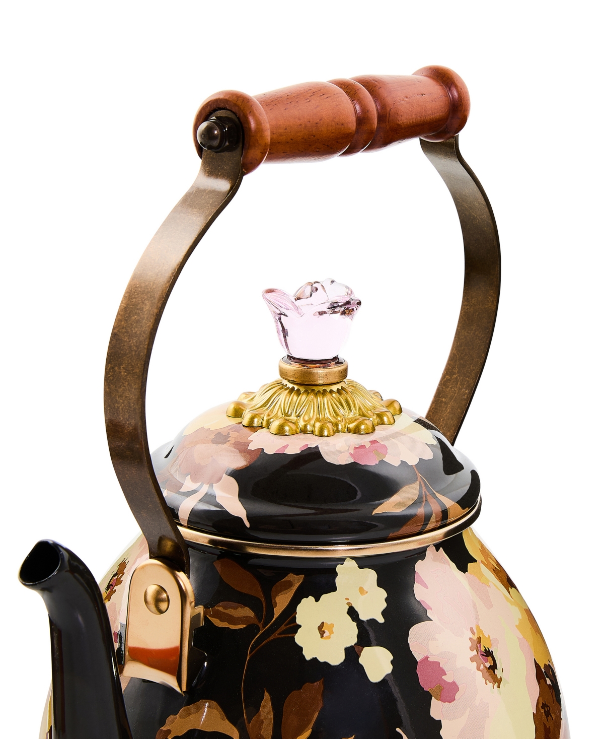 Mackenzie-childs Wild Rose Brown 2-qt. Tea Kettle In Multi