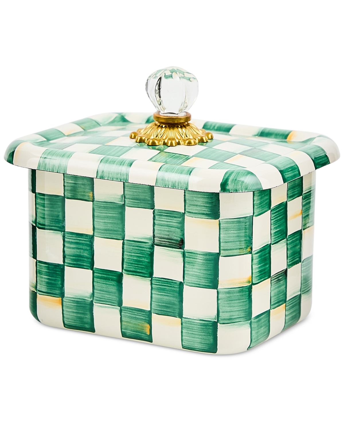 MacKenzie-Childs Emerald Check Enameled Steel Recipe-Card Box