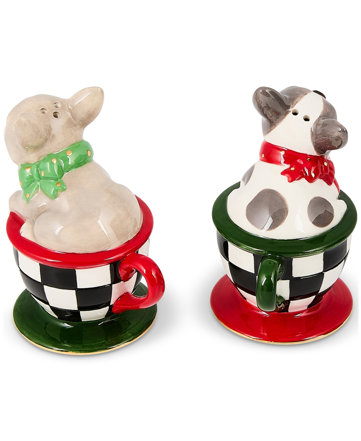 Mackenzie-childs Check It Out French Bulldog Salt & Pepper Set In Multi