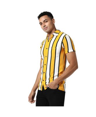 Men's Yellow Striped Regular Fit Casual Shirt