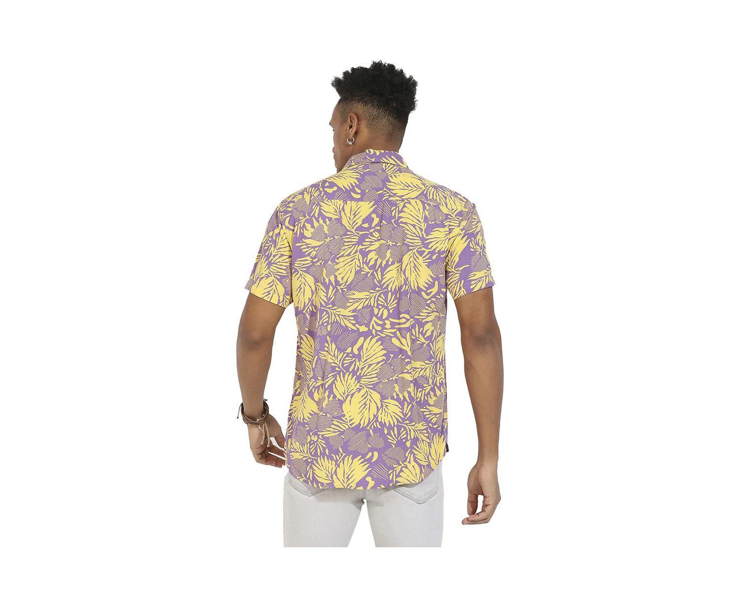 Men's Lavender & Yellow Contrast Foliage Shirt