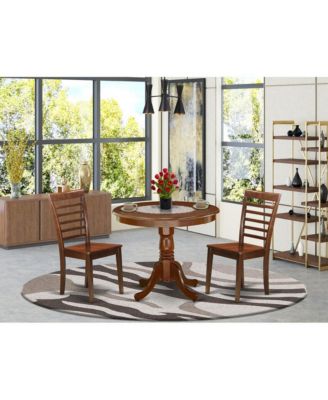 3-Piece Dining Room Set with Round Table and 2 Wooden Chairs