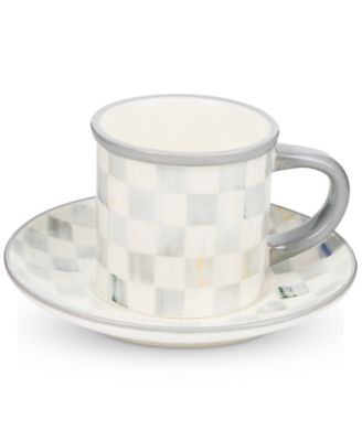 Sterling Check Stoneware  Espresso Cup & Saucer, Service for 2