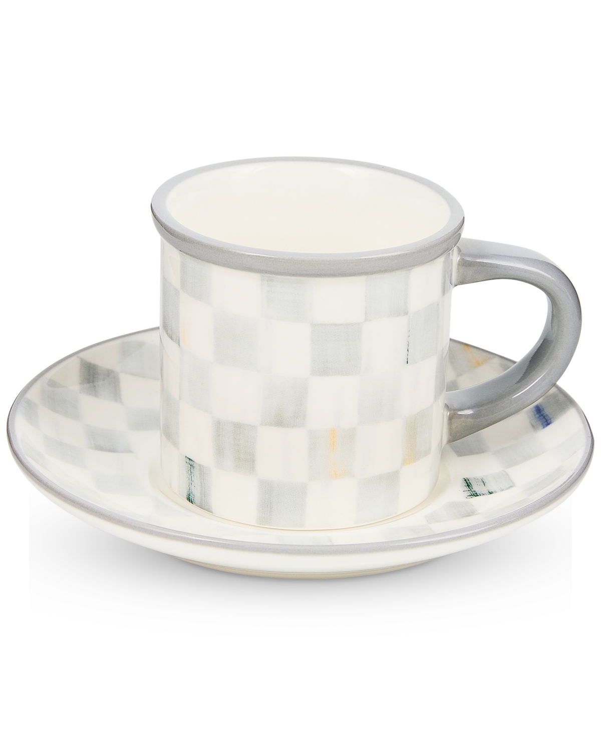MacKenzie-Childs Sterling Check Stoneware Espresso Cup & Saucer, Service for 2