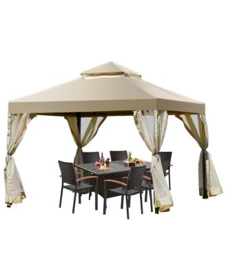 Outdoor 2-Tier 10'x10' Gazebo Canopy Shelter Awning Tent Patio Garden Screw-free structure