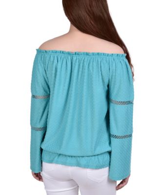 Petite Off The Shoulder Long Sleeve Top
