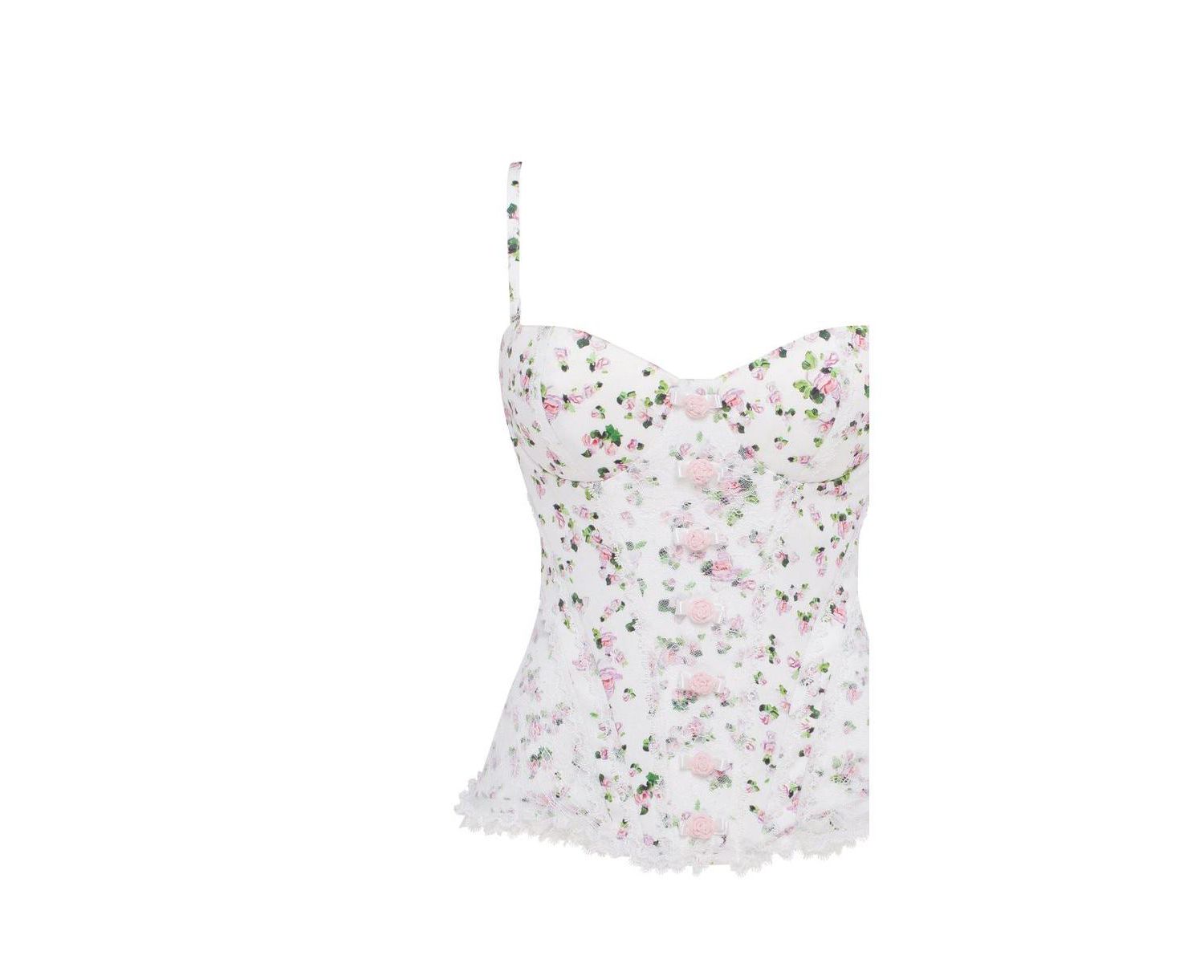 Womens Romantic apple blossom corset with rosebud appliques