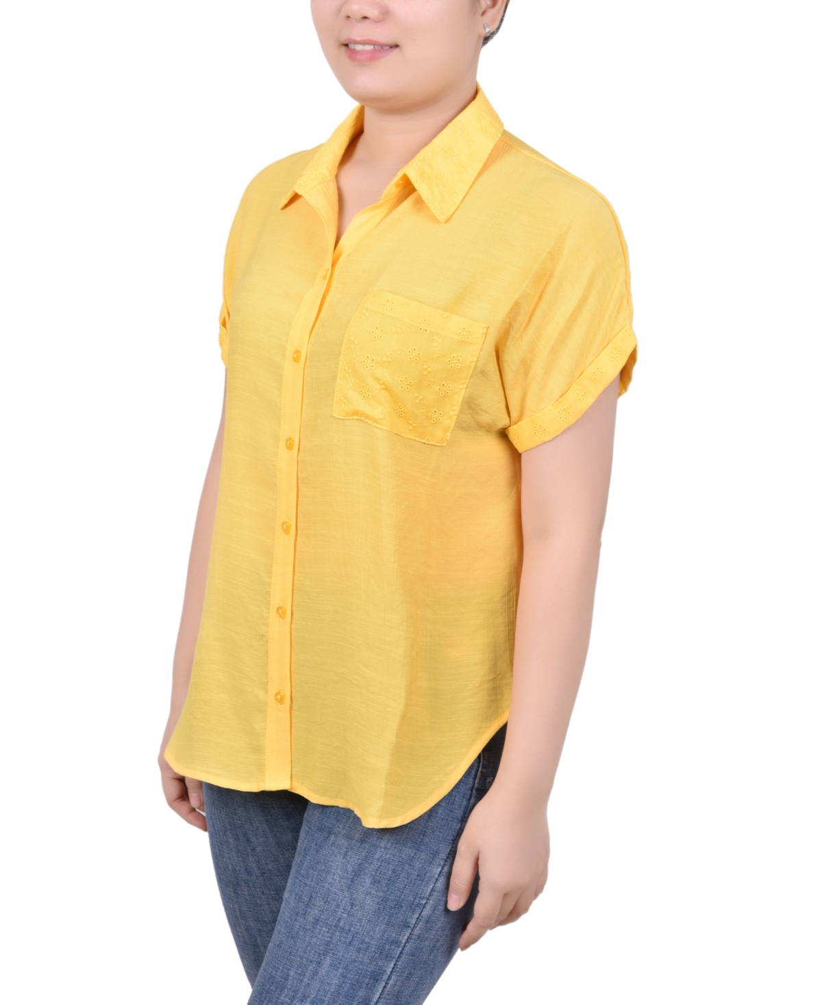 Ny Collection Petite Short Extended Sleeve Top In Yellow