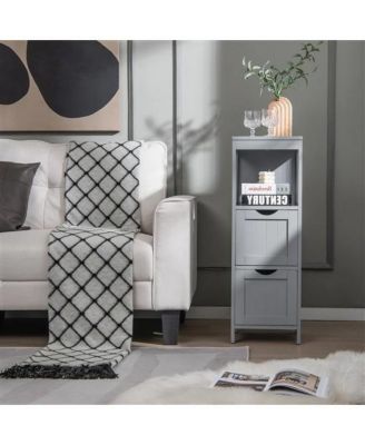 Modern Farmhouse Bathroom Floor Cabinet with 2 Drawers and Shelf in Wood Finish