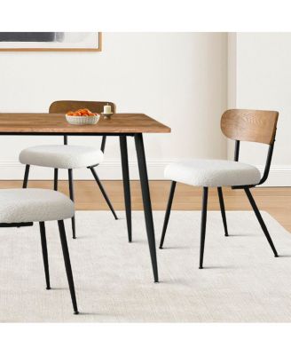 Modern 5-Piece Dining Set, 47 Inch Wood Grain Table with Fabric Upholstered Chairs for Dining Room
