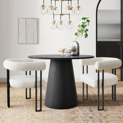 3-Piece Dining Set – 35" Round Table with 2 Armrest Chairs, Compact Space-Saving Furniture for Modern Kitchen Nooks