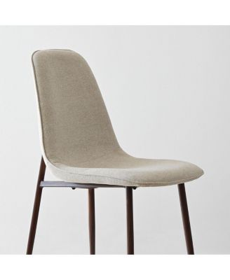 5 Piece Set 39.4 Inch Round Glass Table Upholstered Fabric Chairs Walnut Metal Legs Modern Dining Room Set