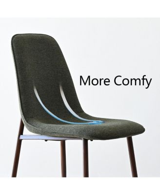 5 Piece Set 39.4 Inch Round Glass Table Upholstered Fabric Chairs Walnut Metal Legs Modern Dining Room Set