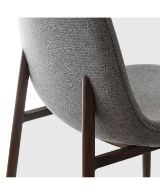 5 Piece Set 39.4 Inch Round Glass Table Upholstered Fabric Chairs Walnut Metal Legs Modern Dining Room Set