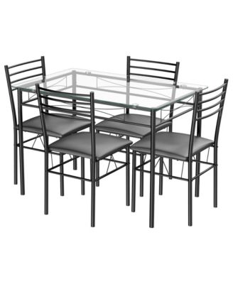 5 Piece Dining Set Glass Top Table & 4 Upholstered Chairs Kitchen Room Furniture