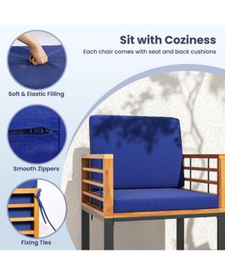 3 Piece Outdoor Dining Set 2 Acacia Wood Armchairs w/ 43.5 Inch Dining Table